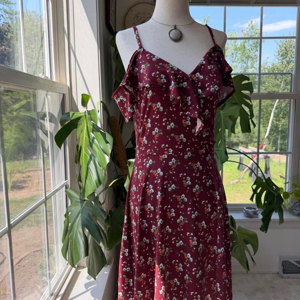 Burgundy Floral Mini Dress Small The General Good